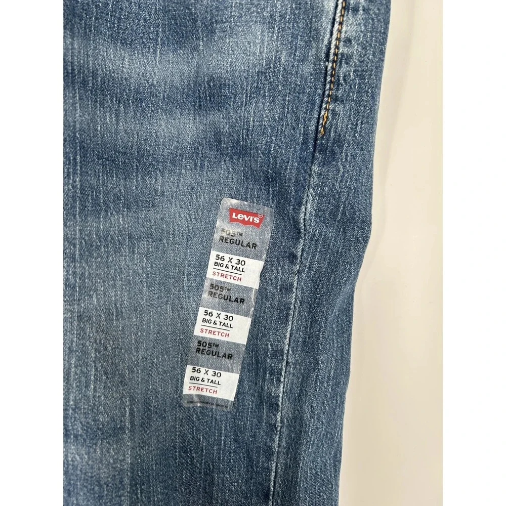 Levi's 505 Jeans Men's 56x30 Blue Denim Straight Leg Regular Stretch Medium Wash